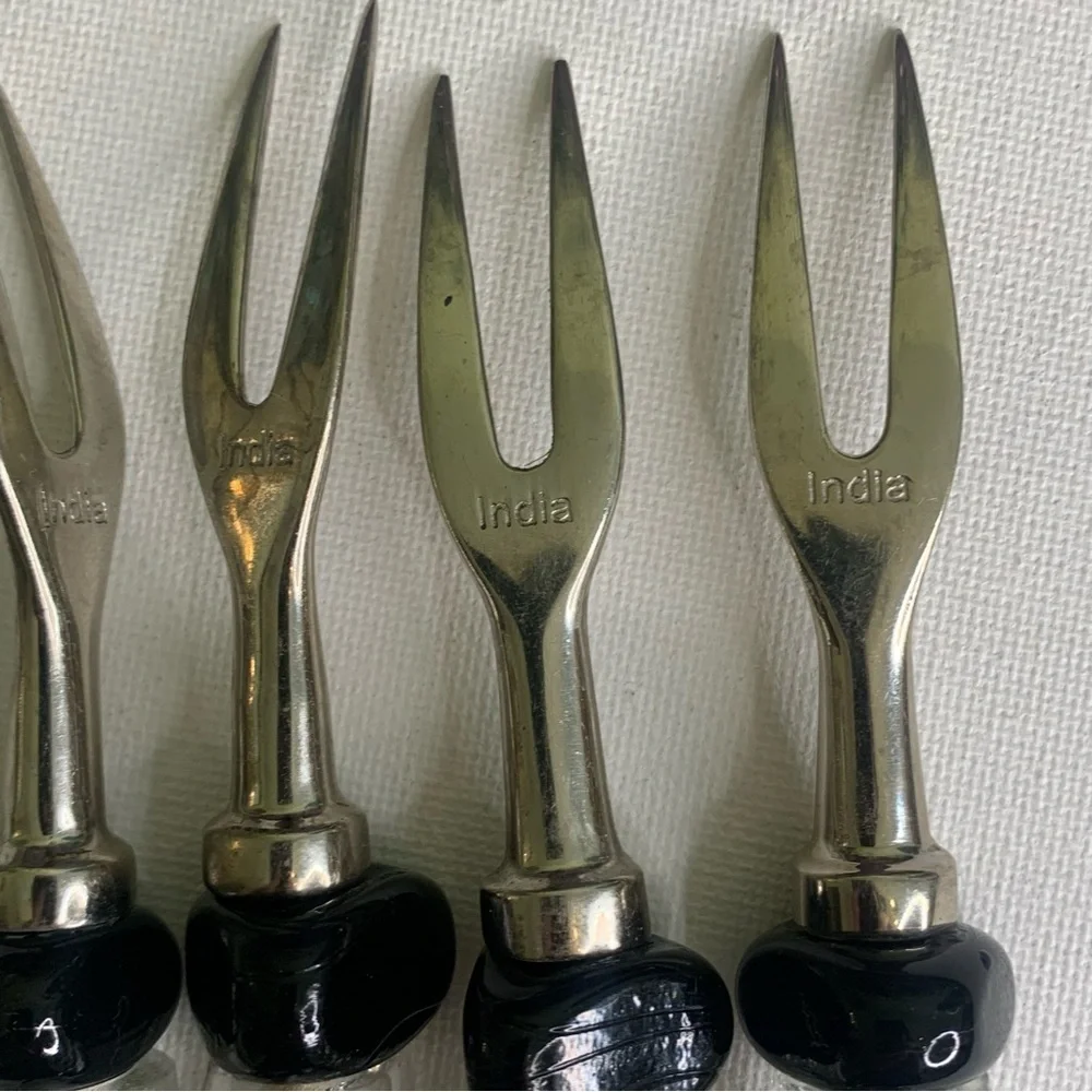 4 Glass Beaded Stainless Steel Forks Appetizers Olives Charcuterie Cocktail Set